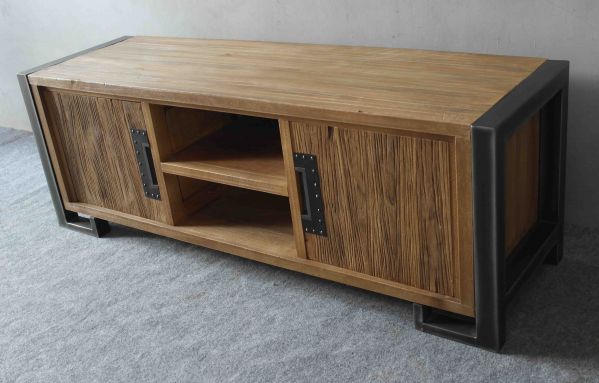 Metaal met geborsteld teak - Baldo TV kast 2 door