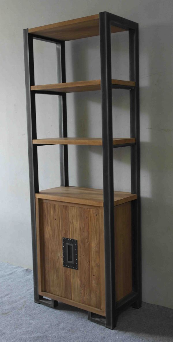 Metaal met geborsteld teak - Baldo Boekenrek 70 2 doors