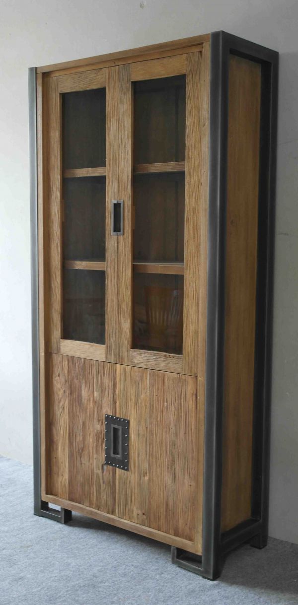 Metaal met geborsteld teak - Baldo vitrine glas