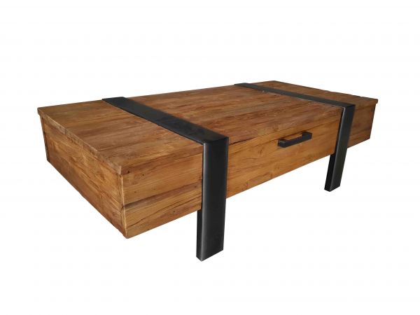 Metaal met geborsteld teak - Seti salontafel 130 lade